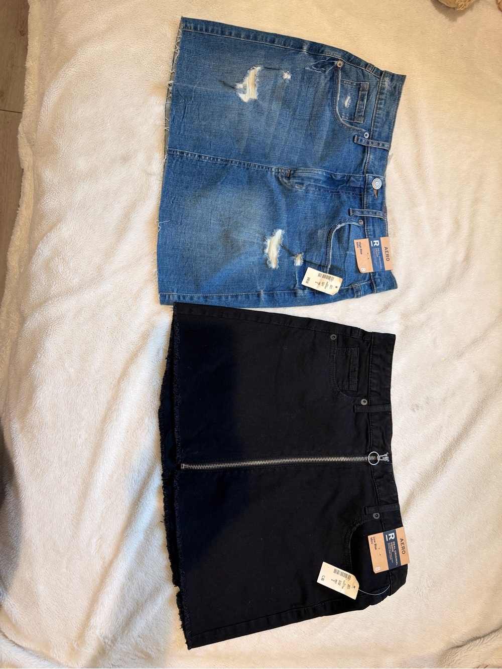 Aeropostale Blue Distressed Denim Mini & Black Zip-Front Skort Duo
